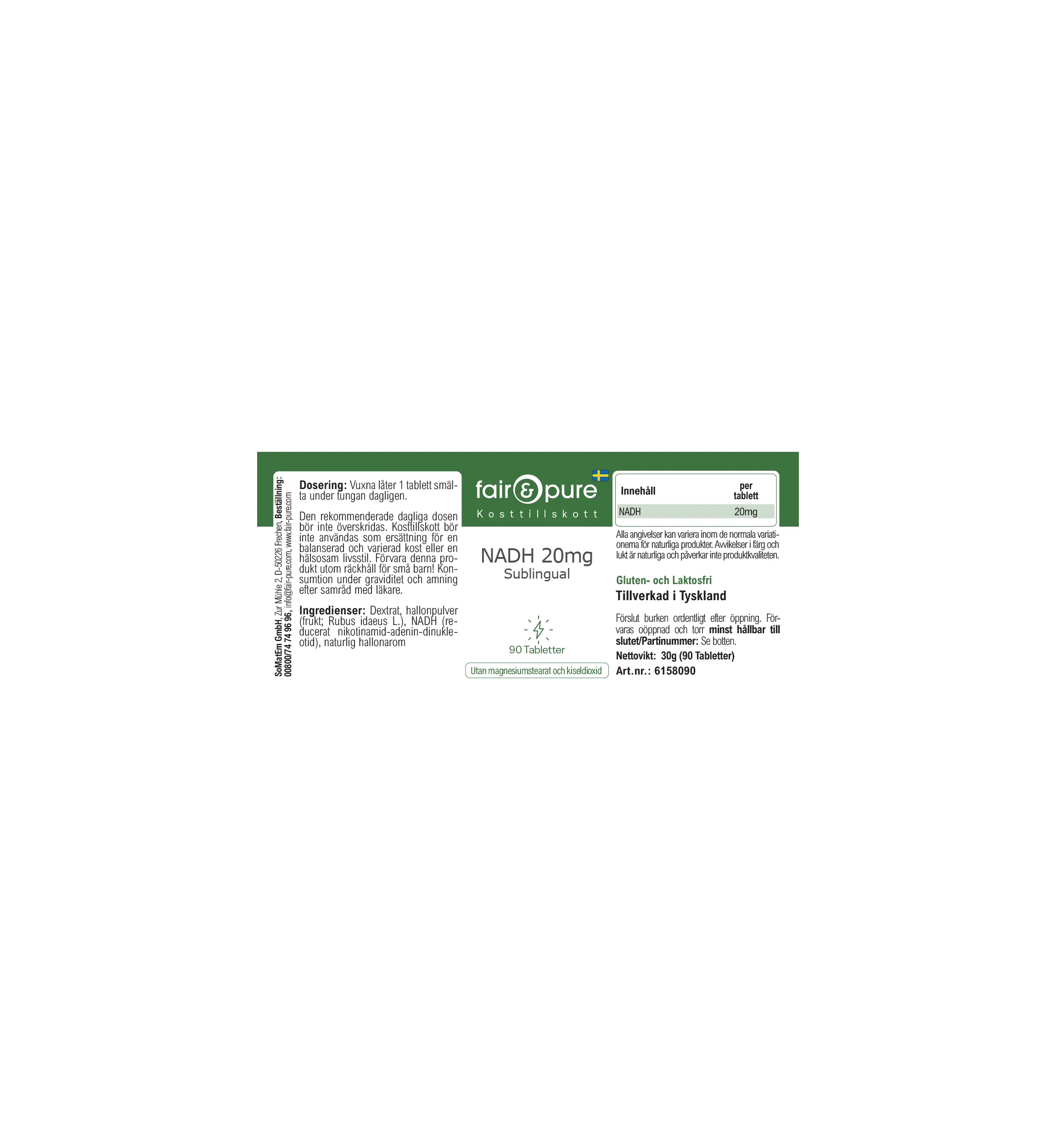 NADH 20 mg sublinguale - 90 compresse | fair-pure