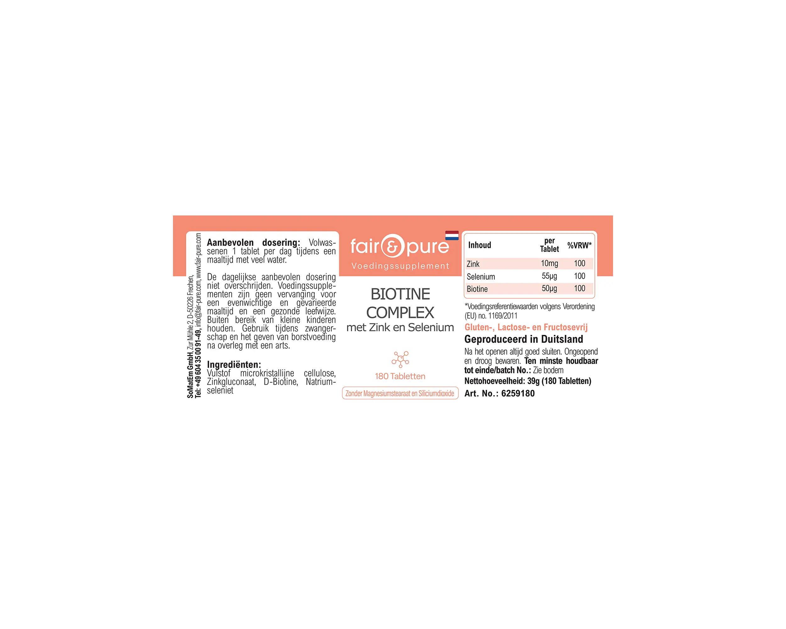 Biotin Komplex mit Zink und Selen - 180 Tabletten | fair-pure