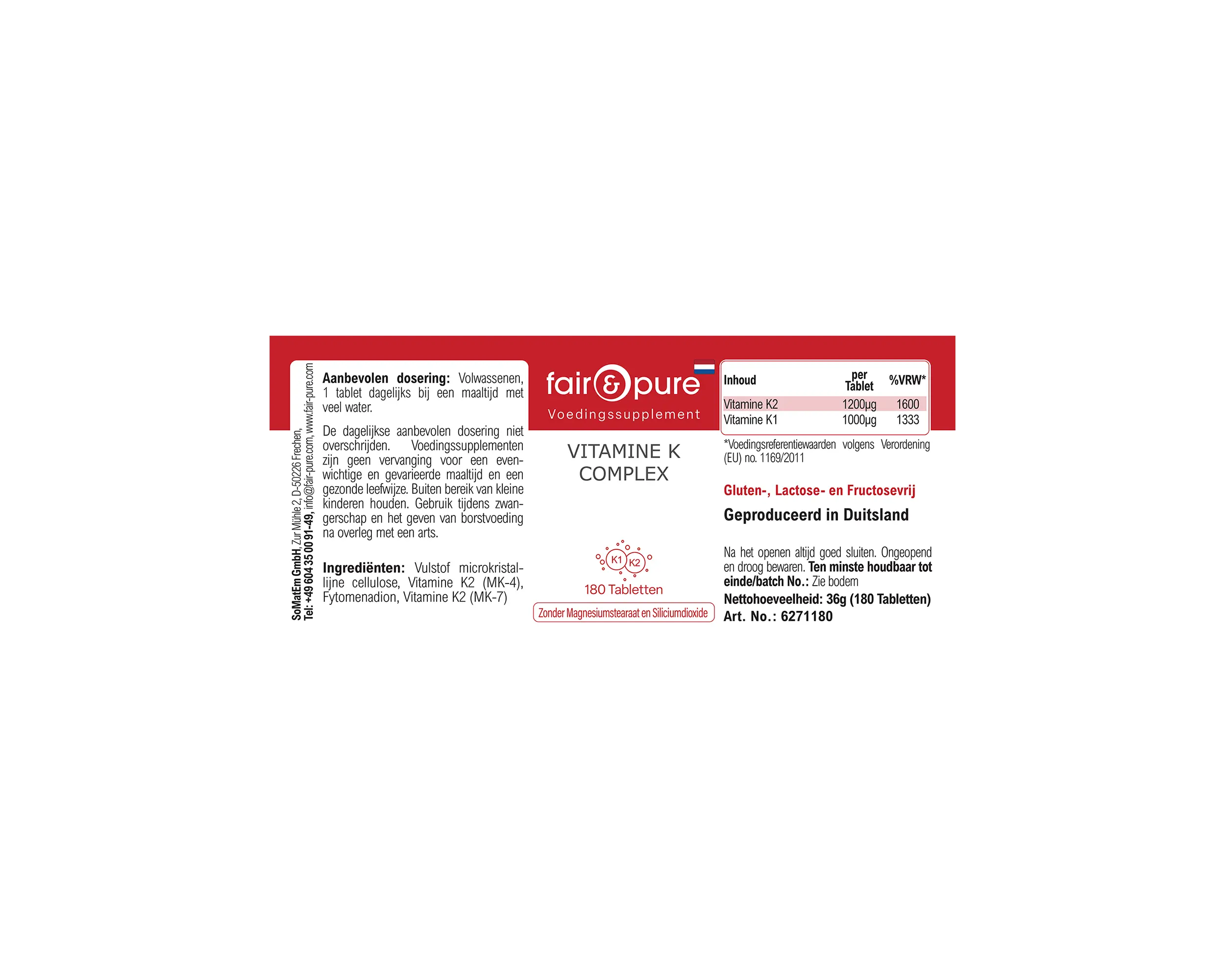 Complesso di Vitamina K - 180 Compresse | fair-pure