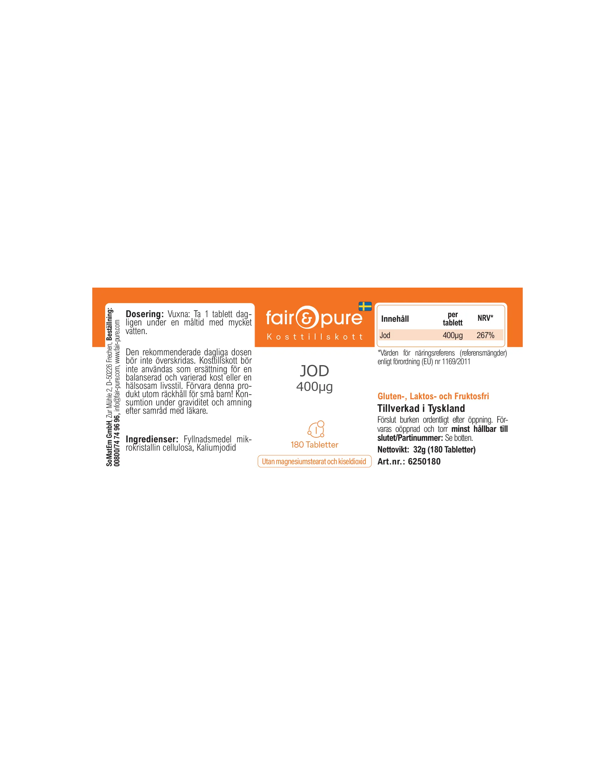 Iodine 400µg – 180 Tablets – Over 100% Daily Value | Fair & Pure