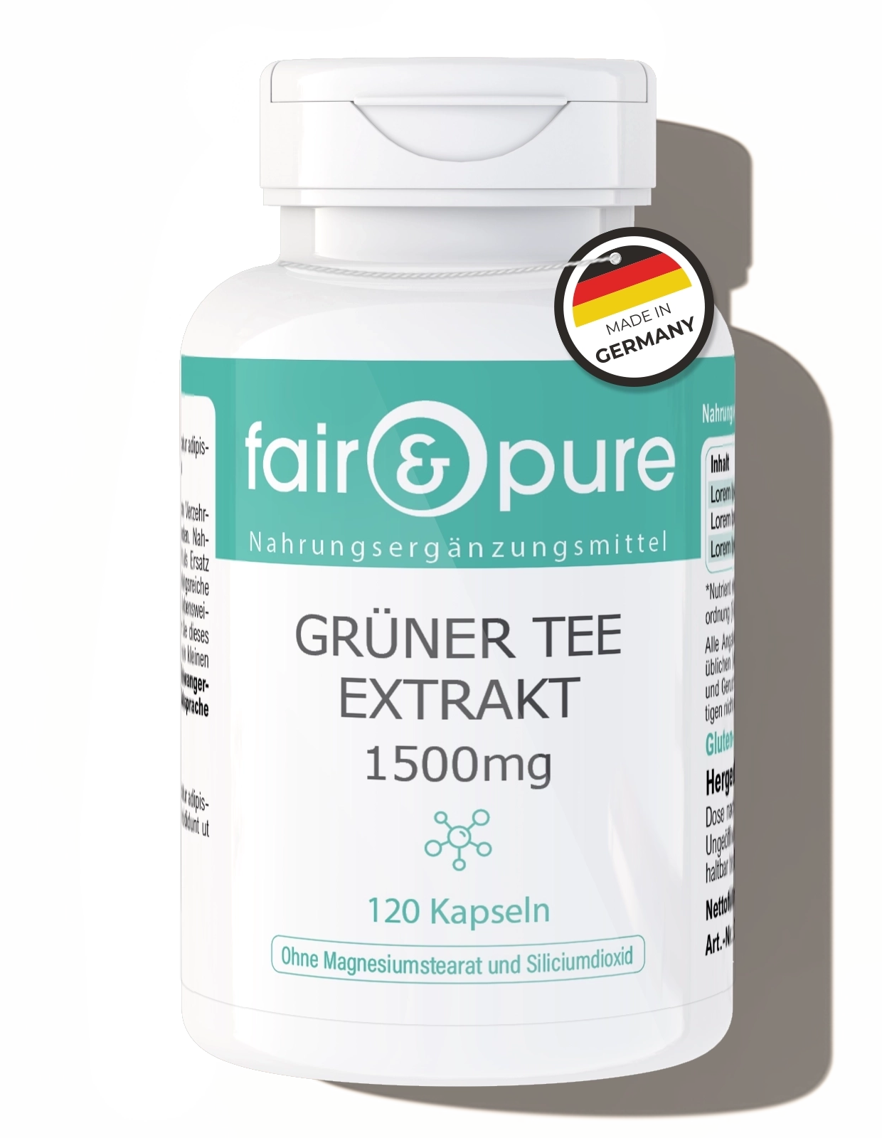 Grüner Tee Extrakt 1500mg- 120 Kapseln | fair-pure