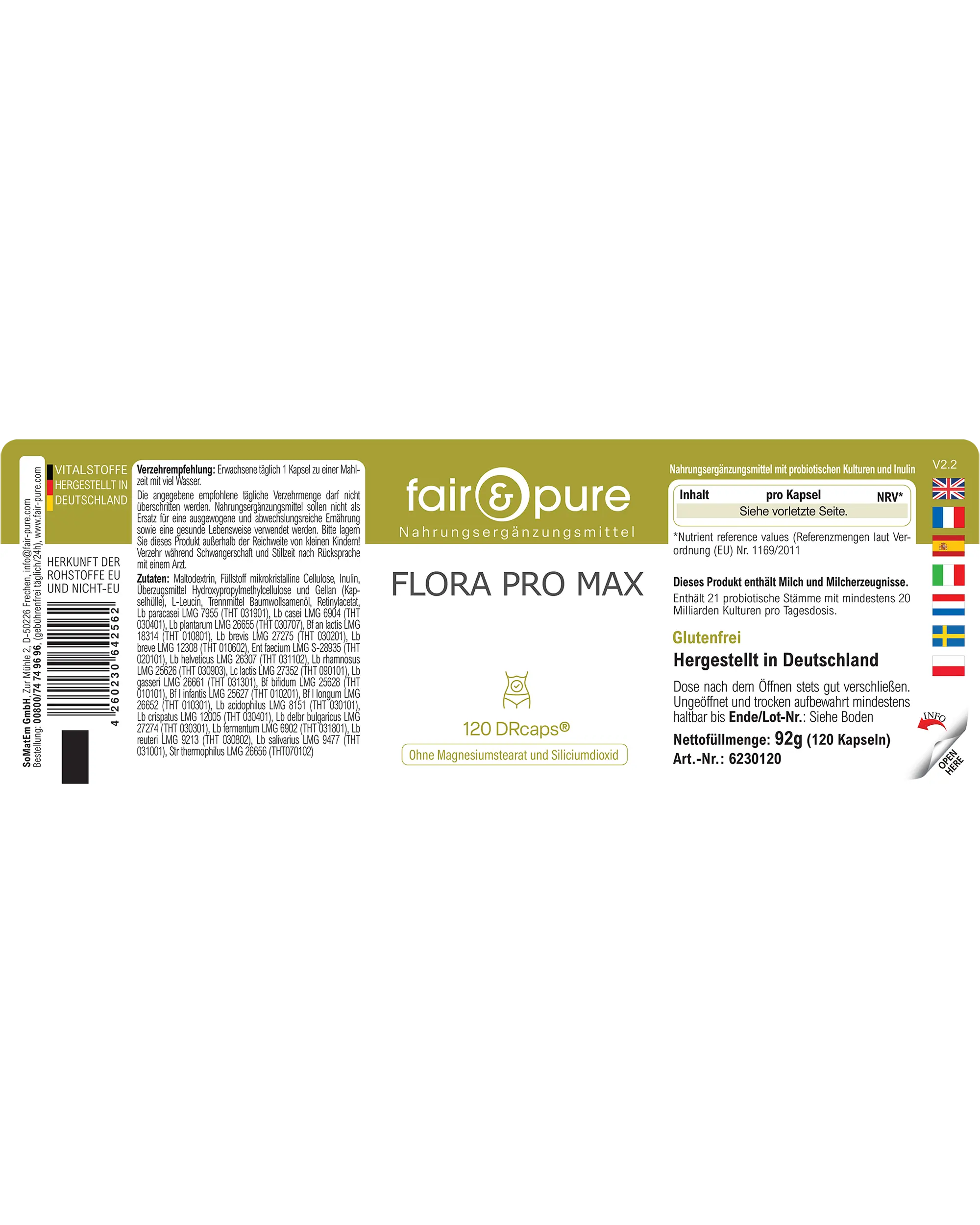 Flora Pro Max - 120 DRcaps® - with 21 bacterial strains | fair-pure