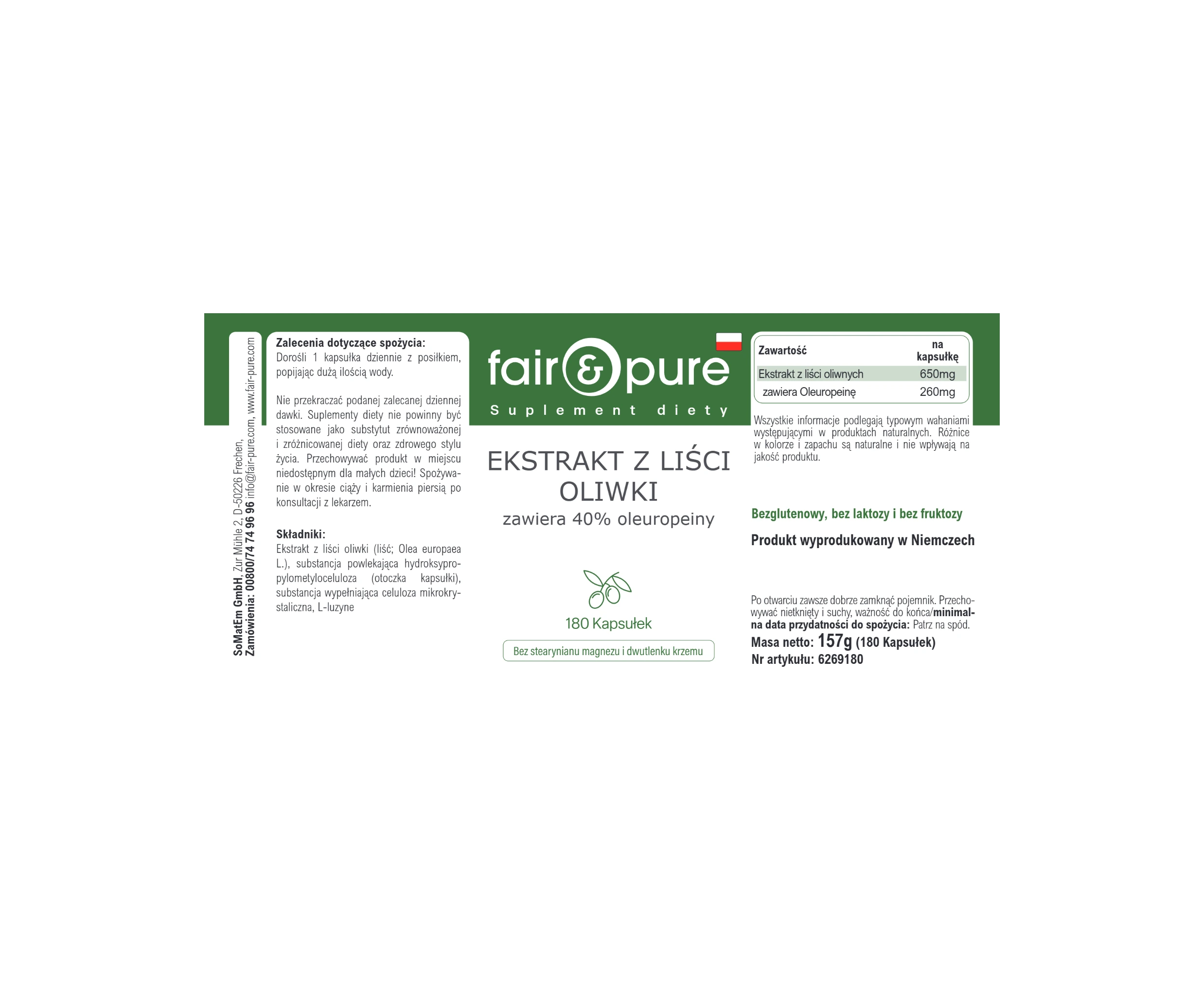 Estratto di foglia d’olivo con 40% di oleuropeina - 180 capsule | fair-pure