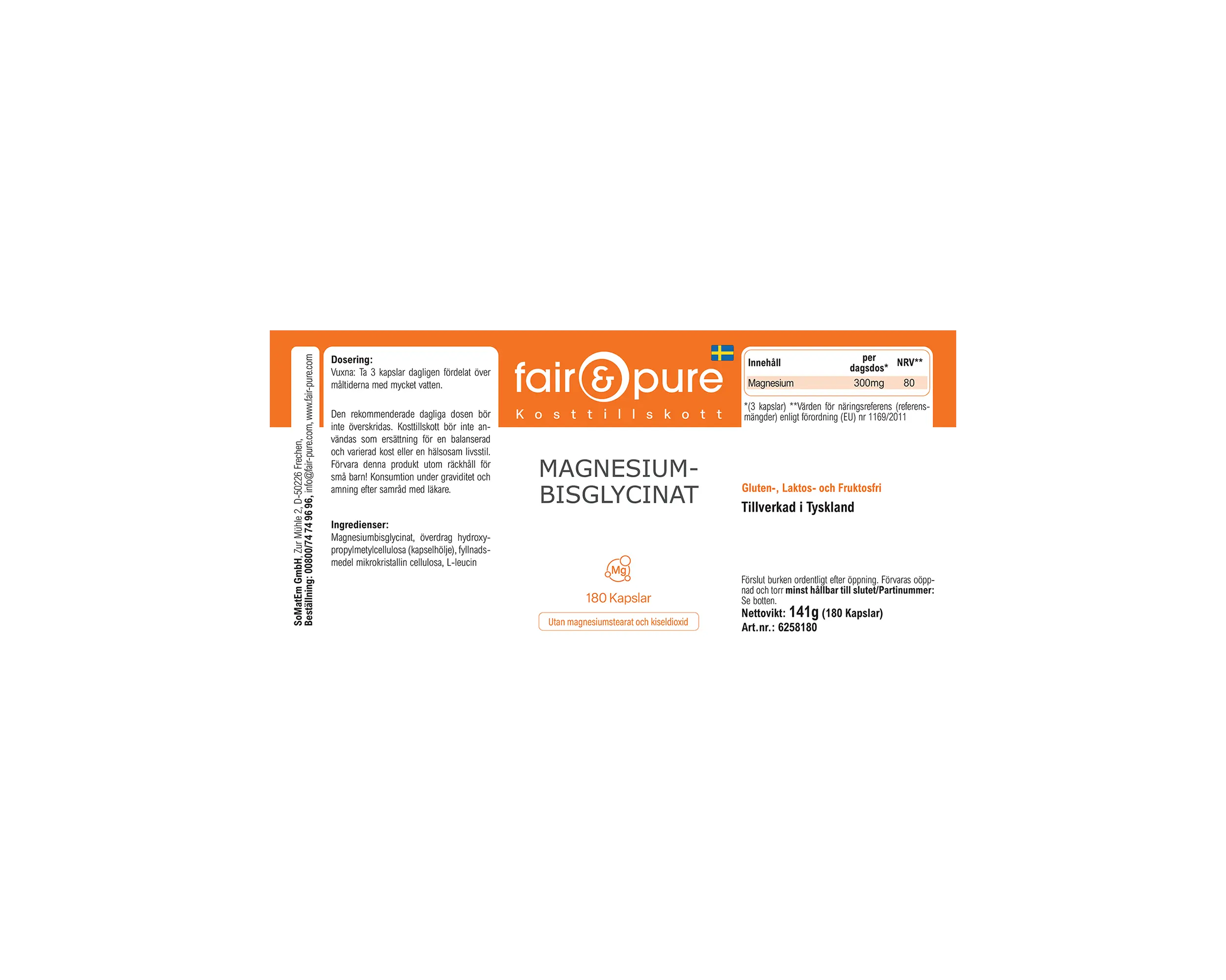 Bisglicinato di magnesio - 180 capsule | fair-pure