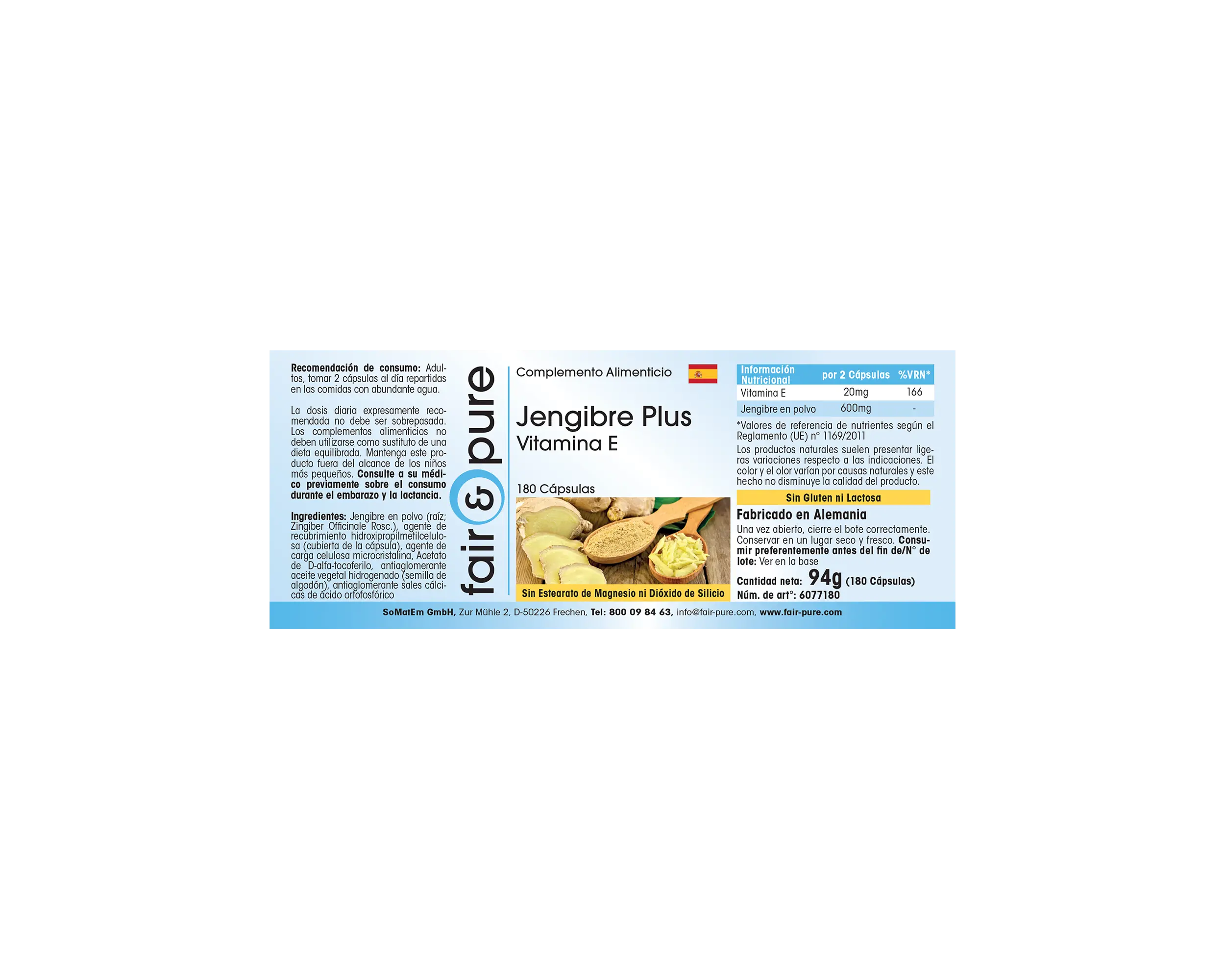 Zenzero plus vitamina E - 180 capsule - facile da deglutire | fair-pure