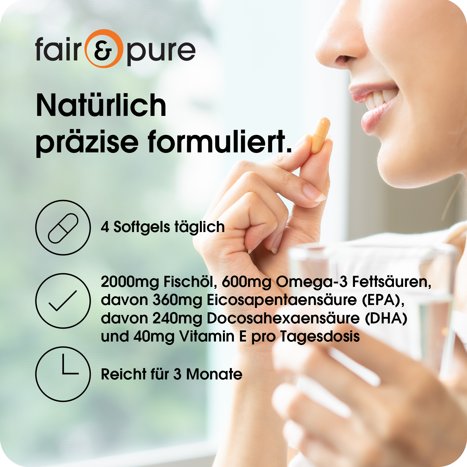 Olio di pesce 2000 mg - 360 softgel - con vitamina E | fair-pure