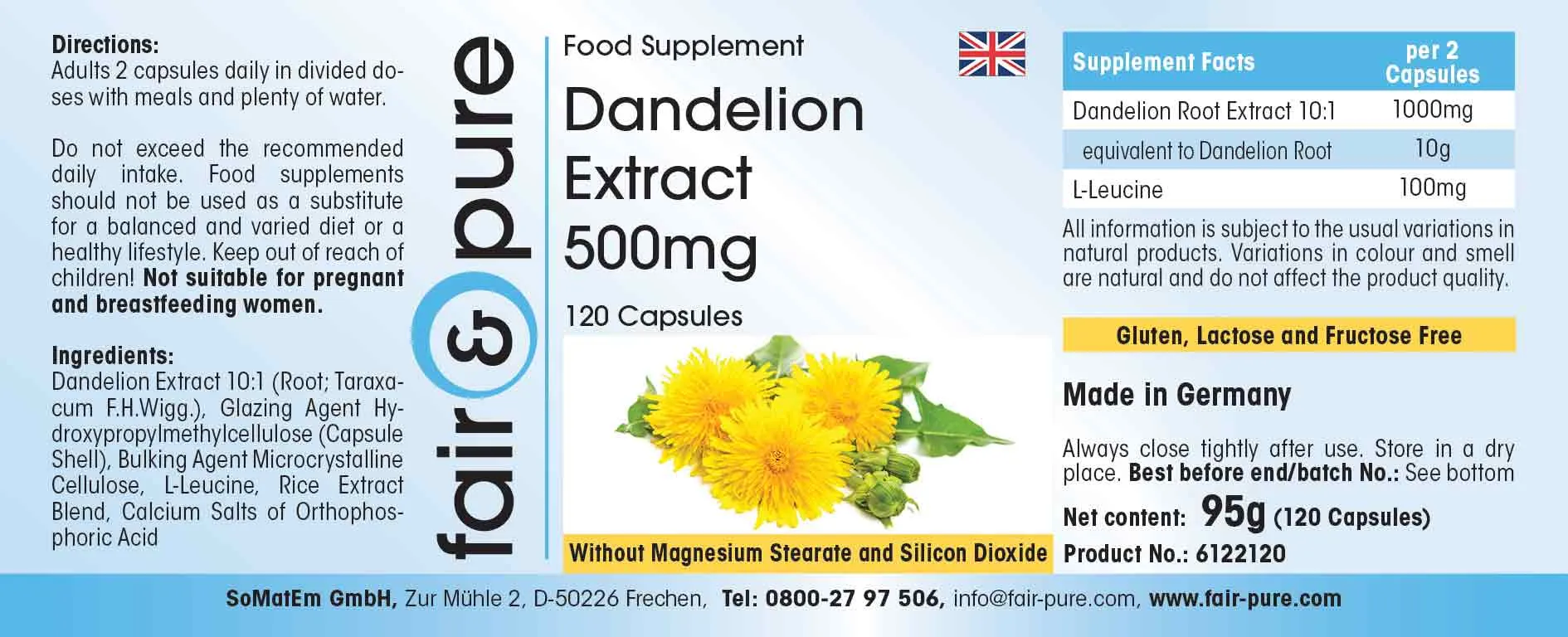 Dandelion Root Extract 500mg