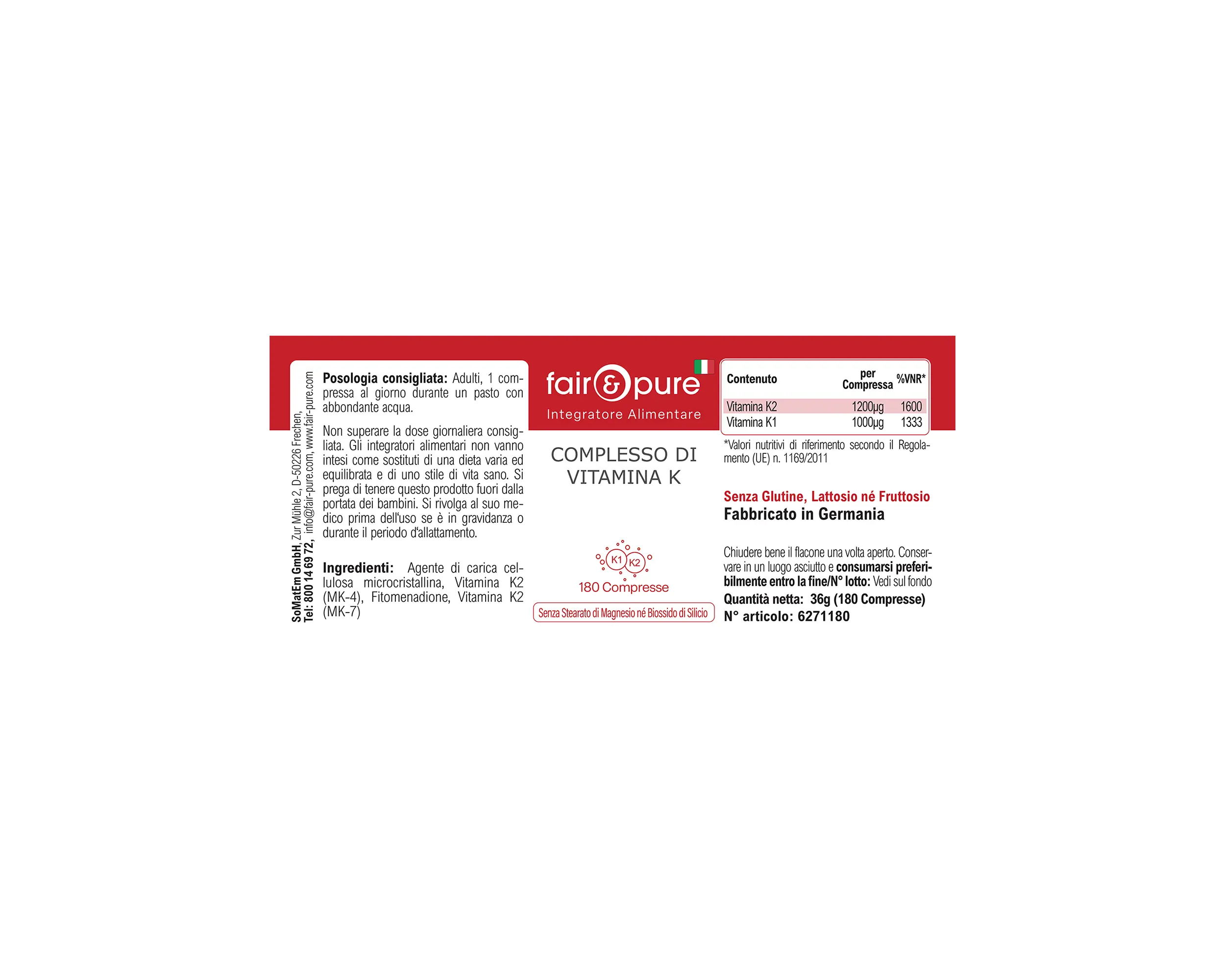 Complesso di Vitamina K - 180 Compresse | fair-pure