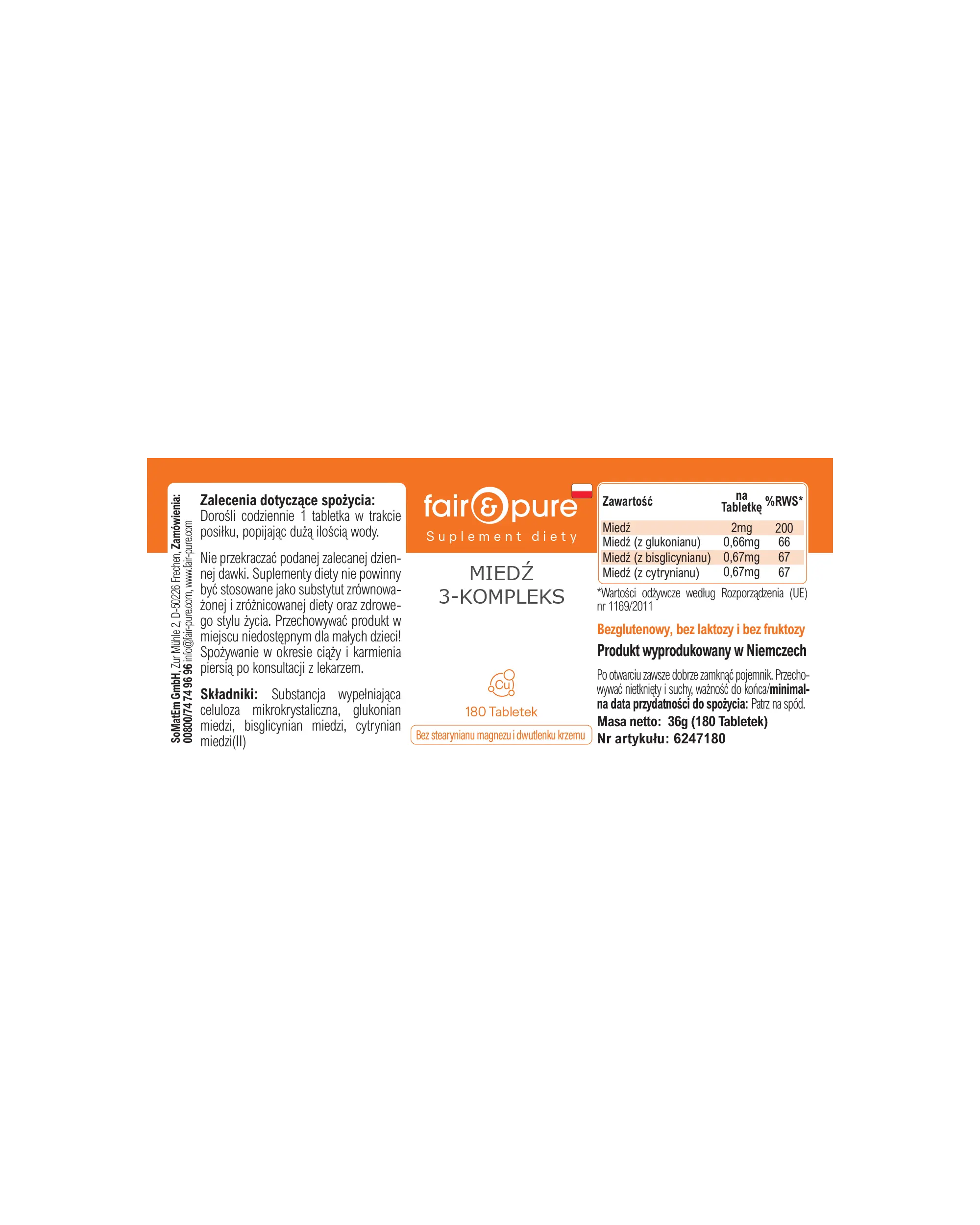 Cuivre Complexe 3 – 180 Comprimés – Plus de 100 % de l'apport quotidien | Fair & Pure