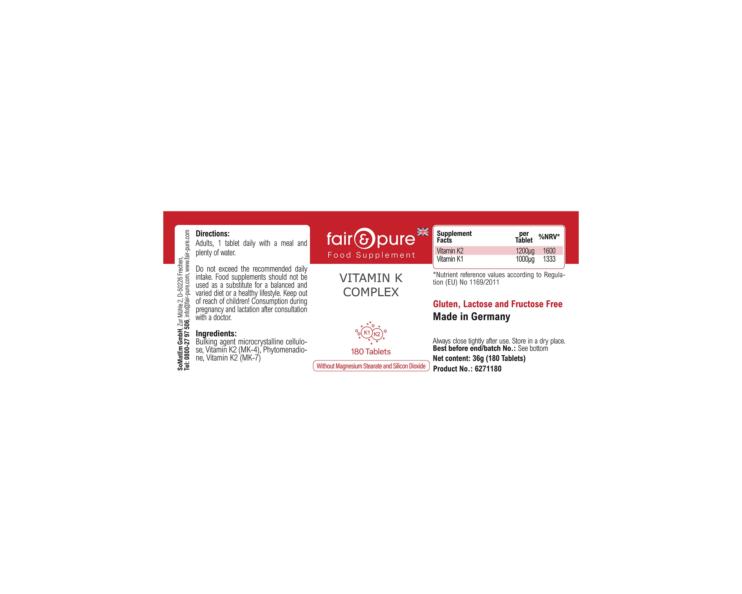 Complesso di Vitamina K - 180 Compresse | fair-pure
