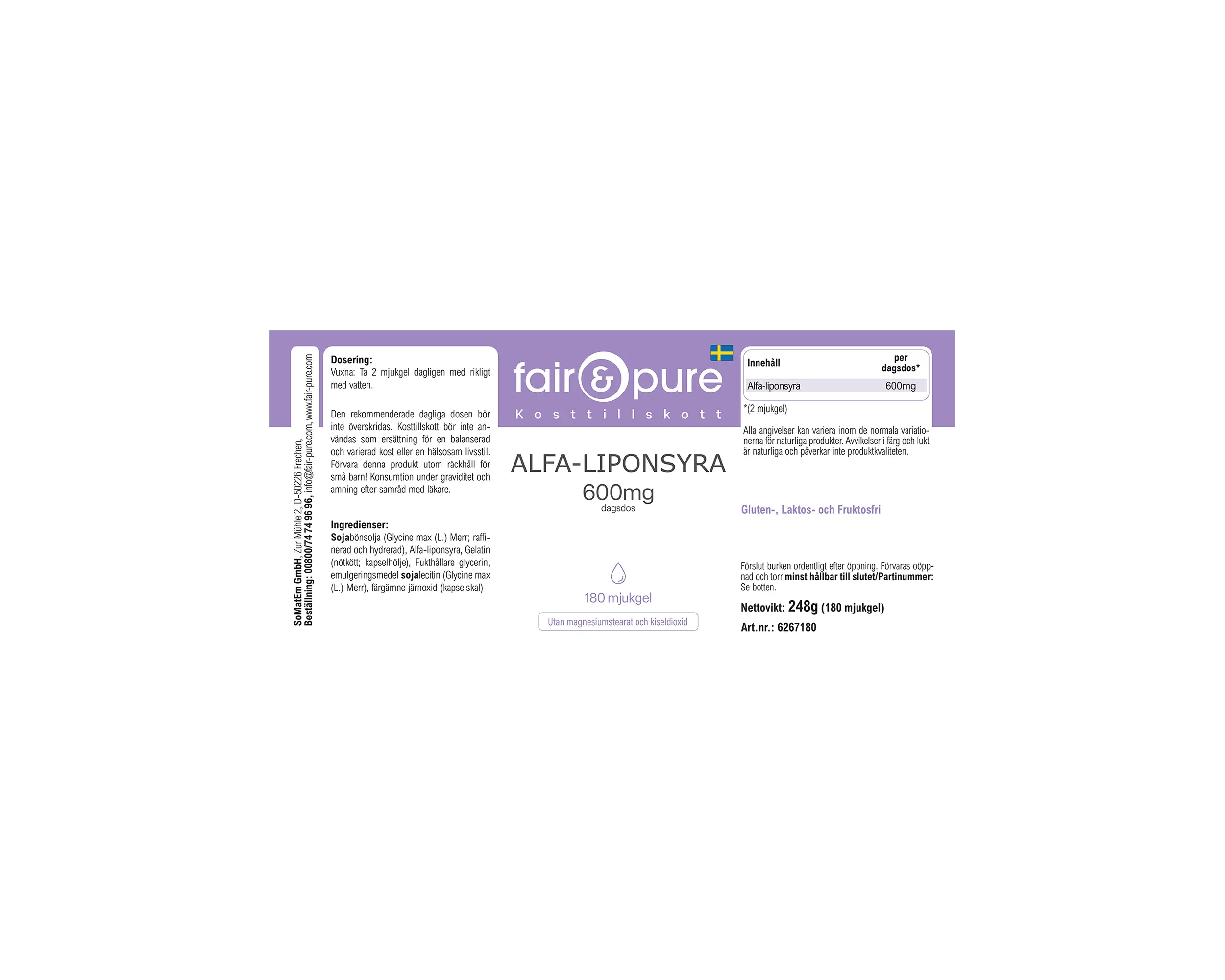 Alpha-Liponsäure 600mg - 180 Softgels | fair-pure