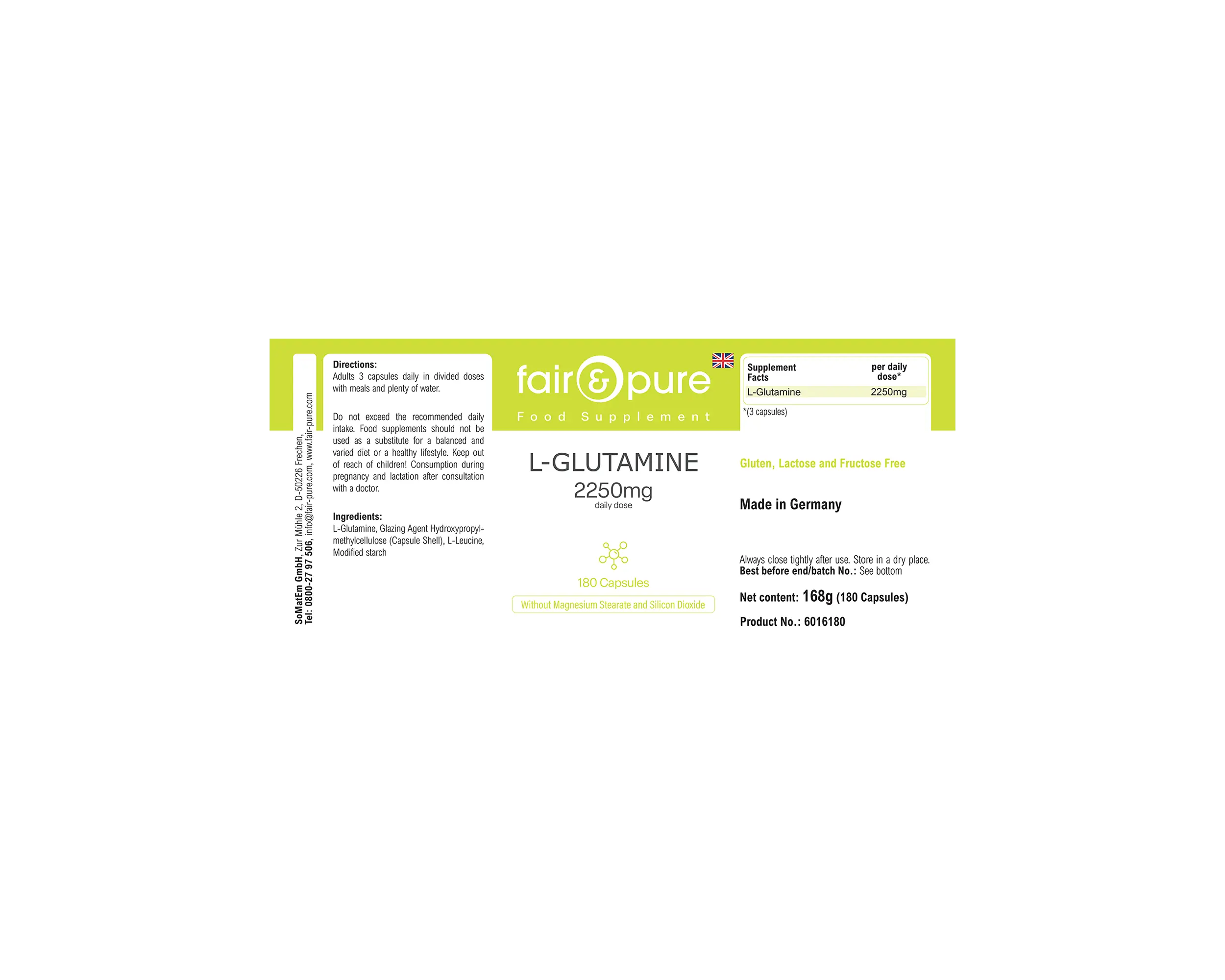 L-Glutamine 2250mg - 180 Capsules | fair-pure