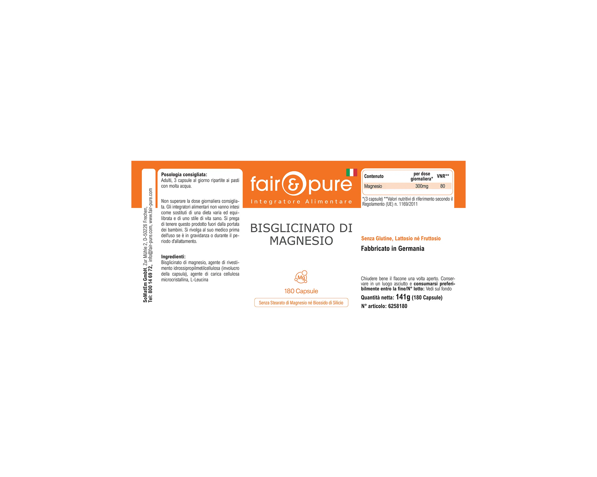 Bisglicinato di magnesio - 180 capsule | fair-pure