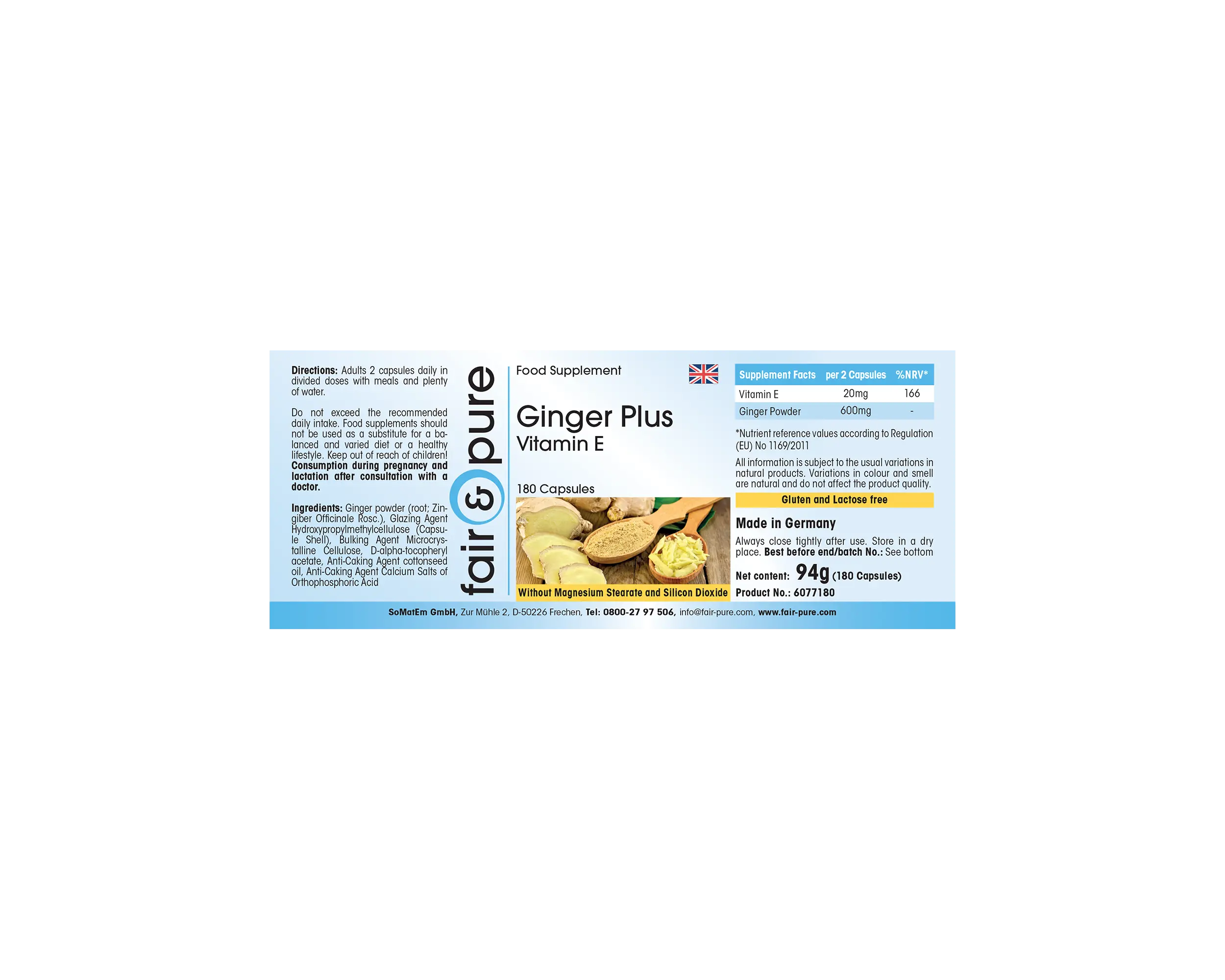 Zenzero plus vitamina E - 180 capsule - facile da deglutire | fair-pure