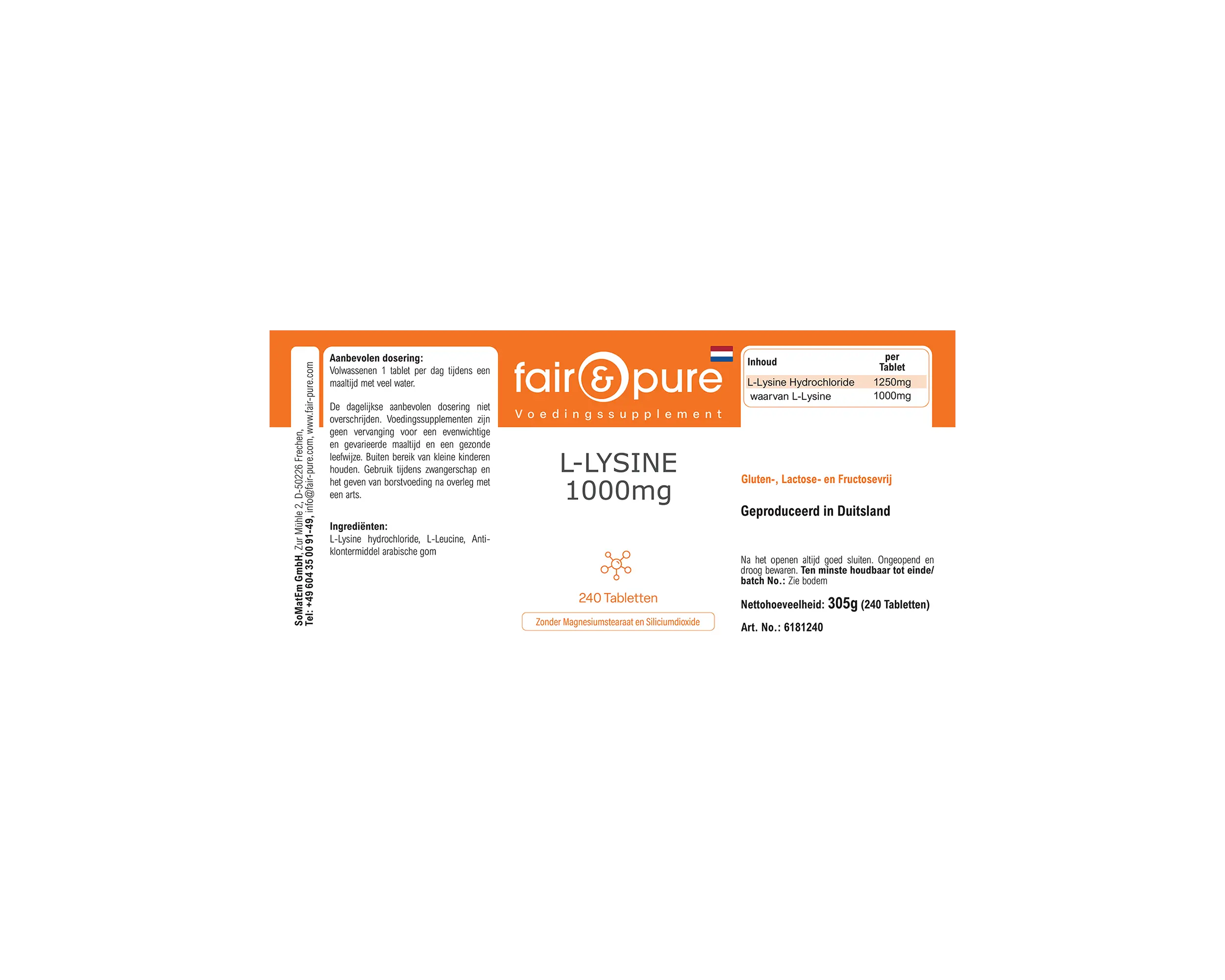 L-Lysin 1000mg - 240 Tabletten | fair-pure