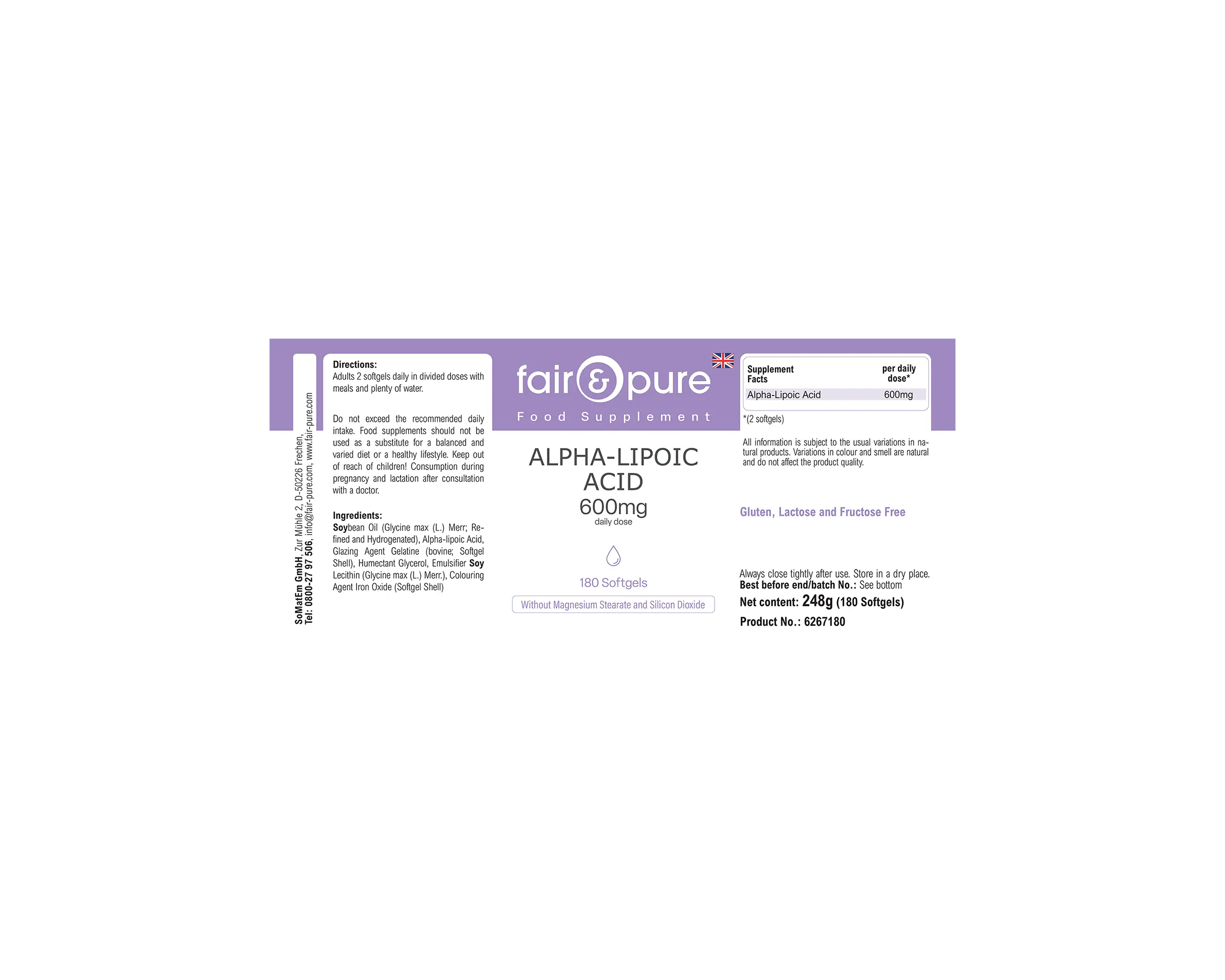 Alpha-Liponsäure 600mg - 180 Softgels | fair-pure