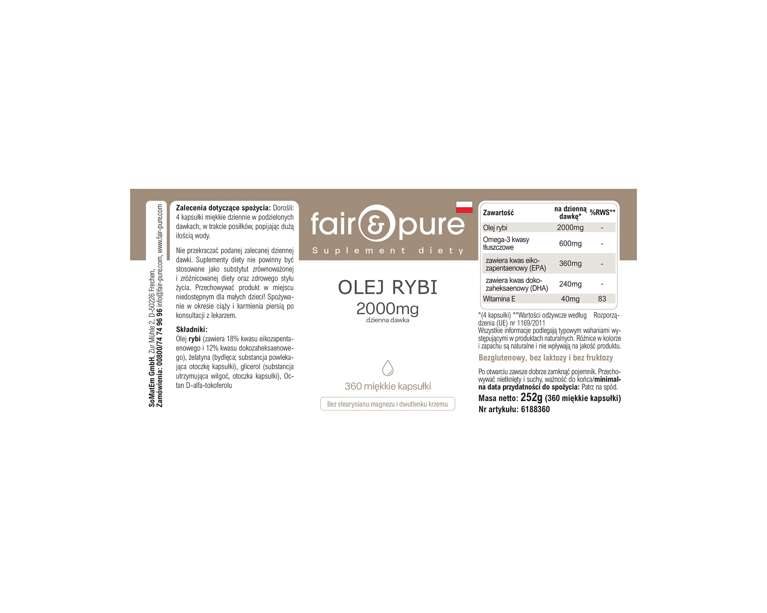 Olio di pesce 2000 mg - 360 softgel - con vitamina E | fair-pure