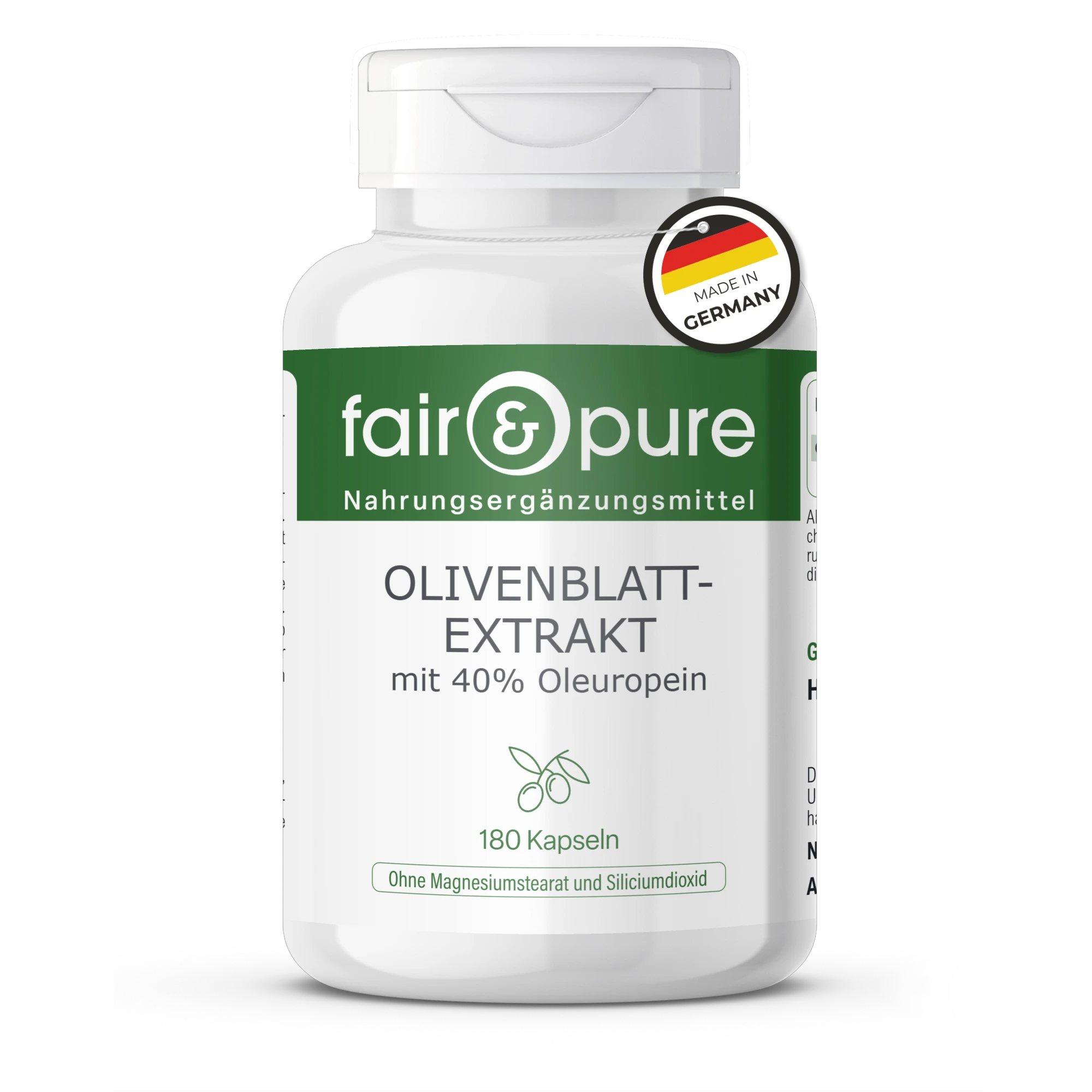 Estratto di foglia d’olivo con 40% di oleuropeina - 180 capsule | fair-pure