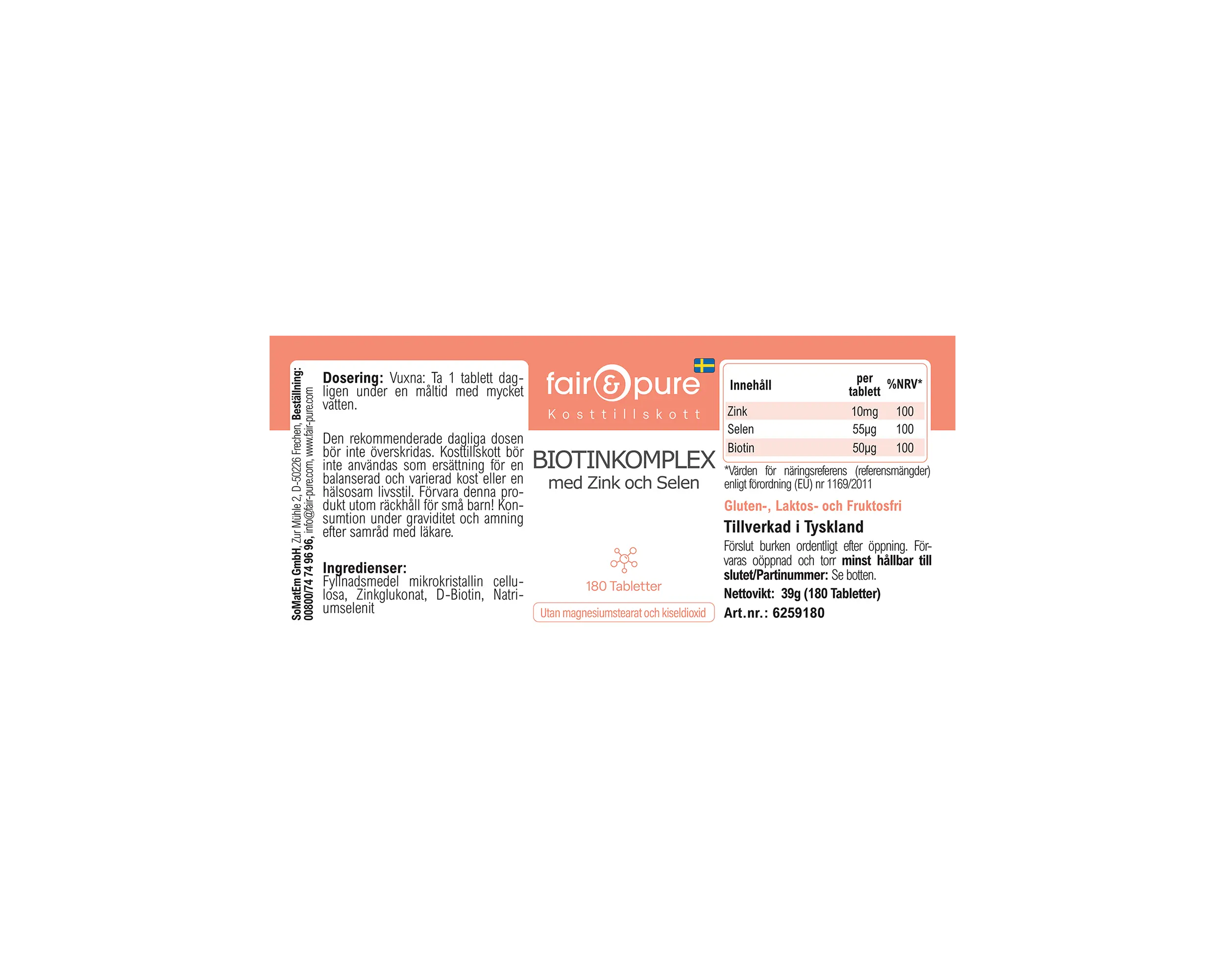 Biotin Komplex mit Zink und Selen - 180 Tabletten | fair-pure