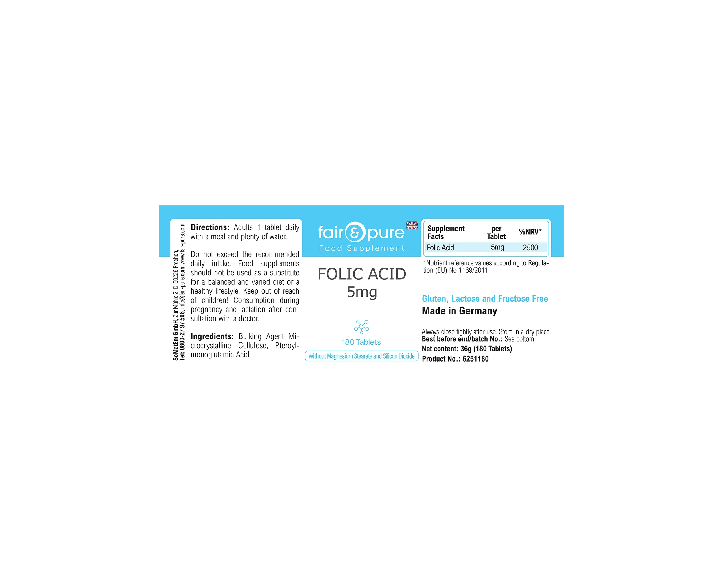 Folsäure 5mg - 180 Tabletten | fair-pure