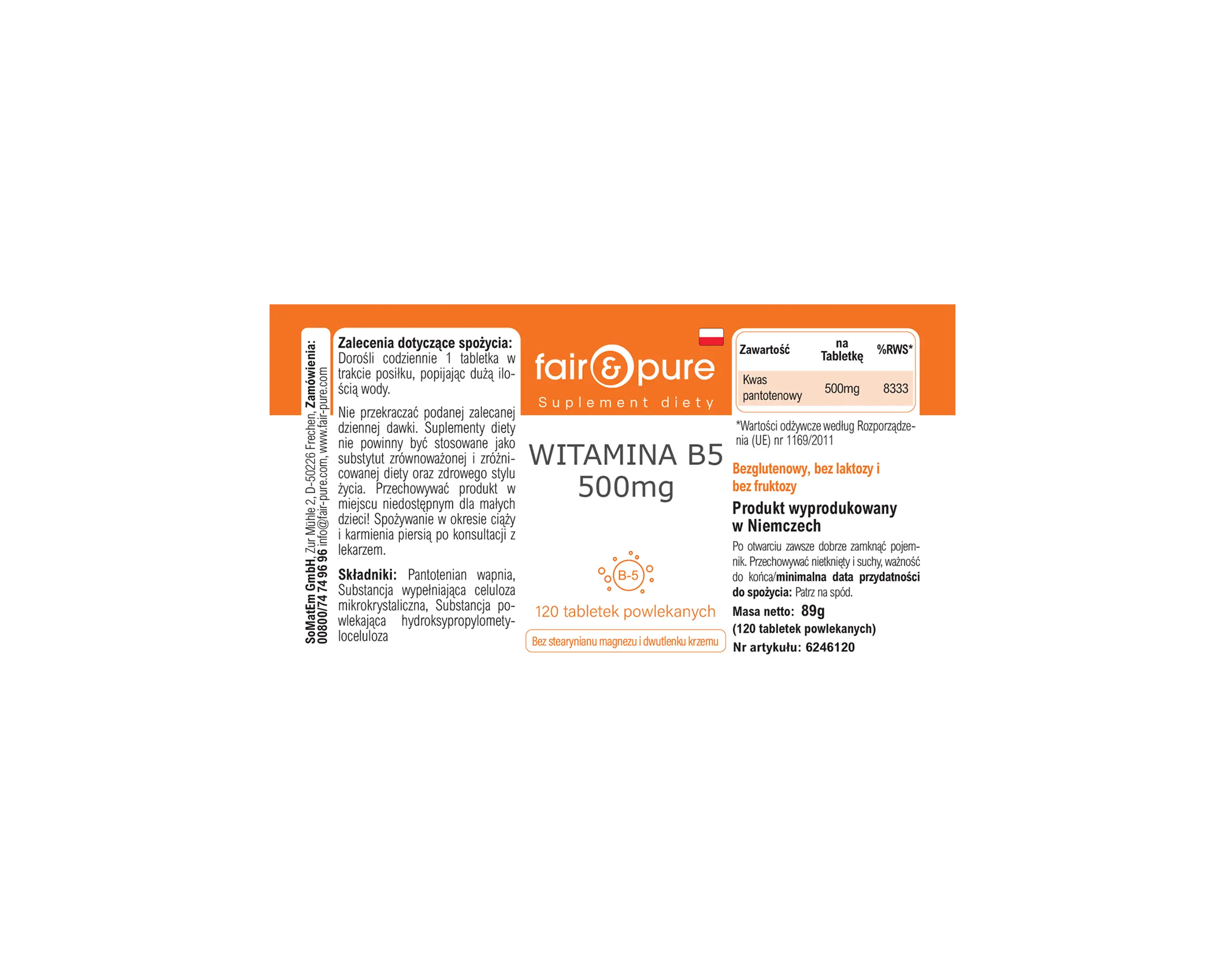 Vitamin B5 500mg - 120 Filmtabletten - schluckfreundlich | fair-pure